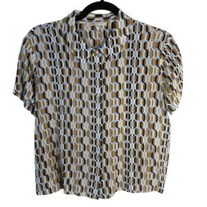 MAJE Vintage Inspired Short Sleeve Geometric Print Button Front Shirt Size Large